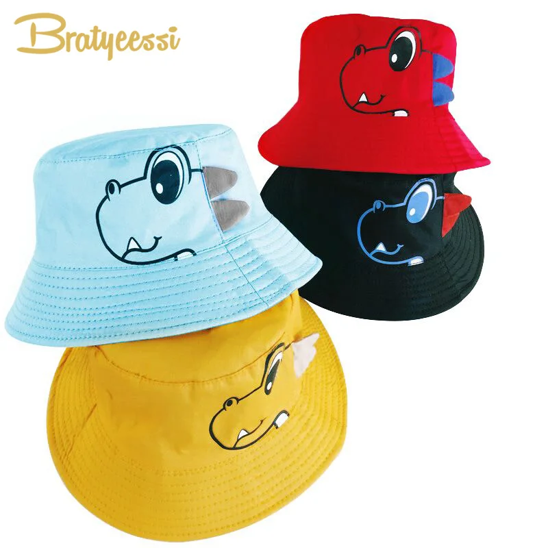 Dinosaur Baby Hat Cotton Double-sided Bucket Spring Autumn Cap Kids Hats Toddler Accessories 1PC | Детская одежда и обувь