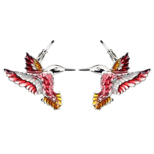 Серьги-гвоздики WEVENI из эмалевого сплава с цветочным принтом Колибри, Французская заколка, модные ювелирные изделия в виде животных для девочек и женщин, Brincos Bijoux - Окраска металла: Red