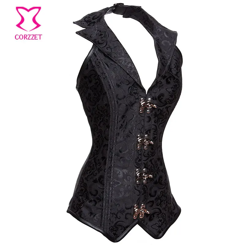 Женский бюстье с воротником-халтер готический длинный корсет и сексуальный со