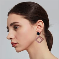 crley leather rhombus earrings square dangle hanging simple design bohemia style elegant black pink red yellow earring 2019