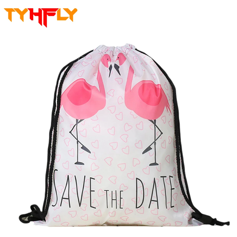 Малый 3D печати мешок Фламинго drawstring ткани сумки Рюкзак Мешок макияж школы Футбол