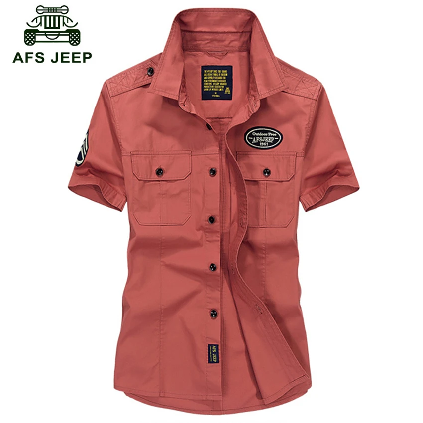 AFS джип рубашка мужской короткий рукав Молодежные летние из натуральный хлопок