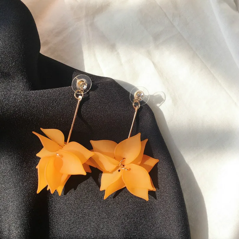 Модные украшения простые женские длинные серьги в виде лепестков лотоса