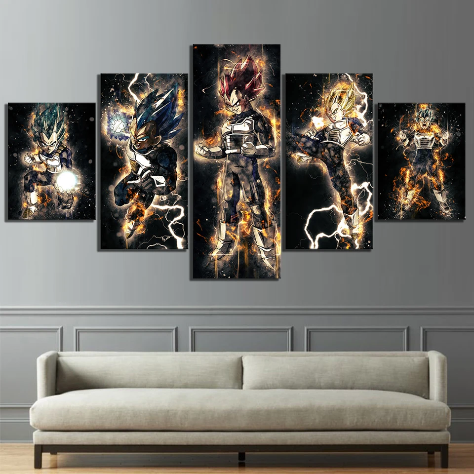 5 шт. DBZ абстрактное искусство HD картинки Dragon Ball Vegeta аниме плакаты, постеры на холсте для современного домашнего декора стены искусства