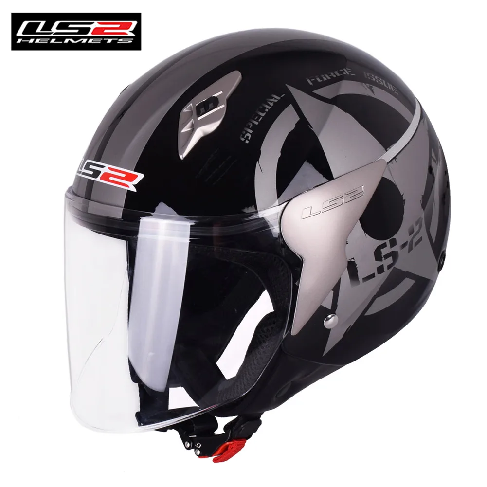 Black Stars LS2 мотоциклетный шлем 3/4 с открытым лицом Casco Moto Capacetes de Motociclista скутер реактивный шлем мотоциклетный шлем каск - Цвет: Black Stars
