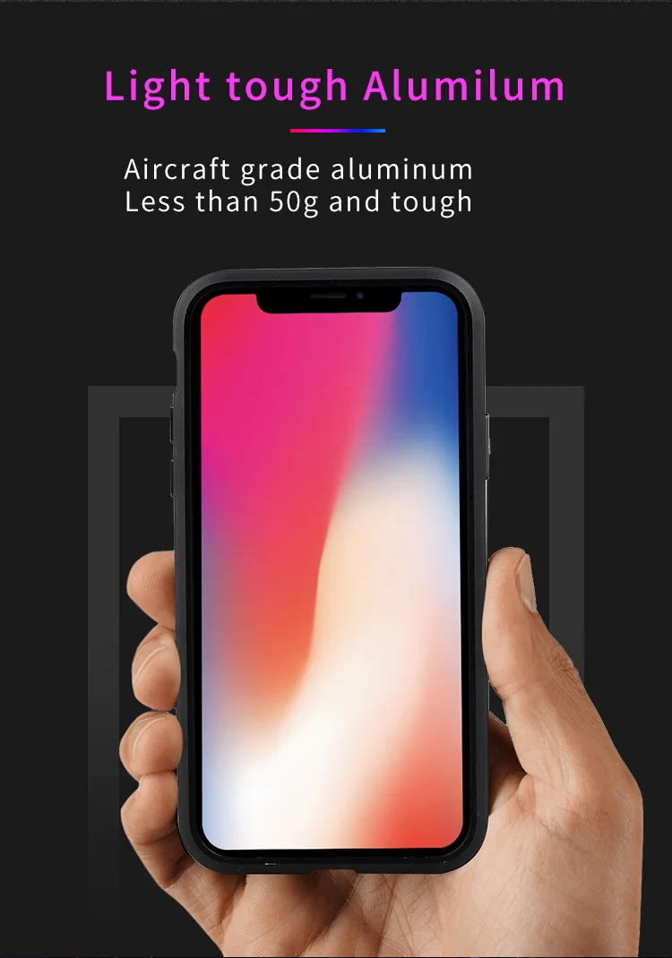 Роскошный Магнитный чехол для iPhone X R металлический стеклянный чехол для iPhone X/xs max/6/6s/7/8 plus металлический бампер alumilum 360 полная защита, 50 шт в наборе