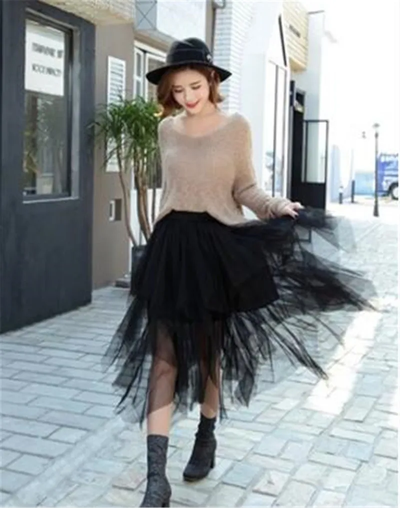 Модная эластичная длинная юбка из тюля с высокой талией Женская сетчатая пачка