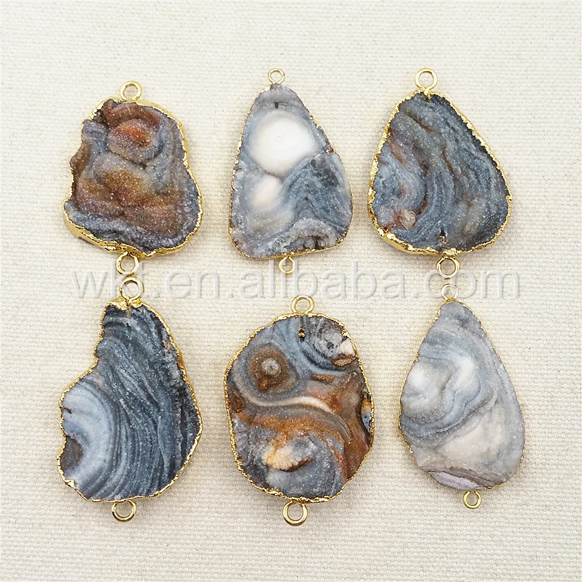 Натуральный druzy камень соединитель аксессуары для ювелирных изделий золотой