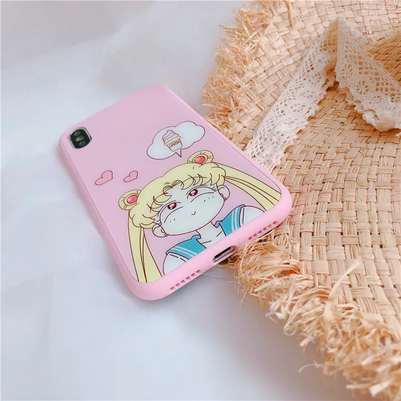 Kawaii Японии Сейлор Мун Аниме Телефон чехол для iPhone 7 Puls 6 S 8 X XS Max XR розовый