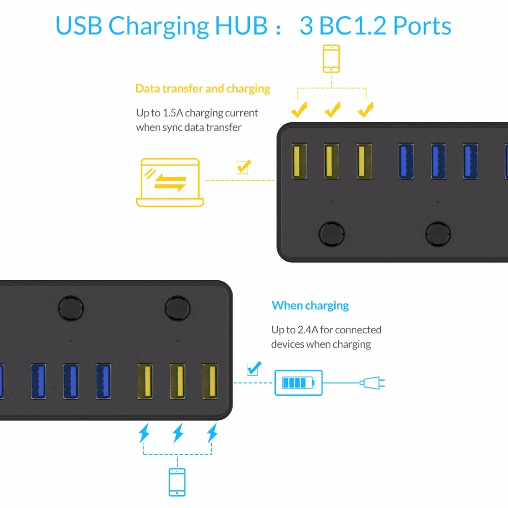 USB 3 0 концентратор ORICO с адаптером питания 12 В 5 А 60 Вт портов s портами BC1.2 зарядный