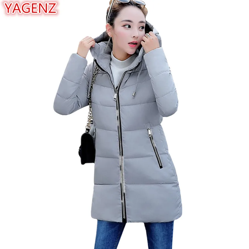 YAGENZ Для женщин хлопковая куртка пуховик зимняя длинное пальто Модные женские