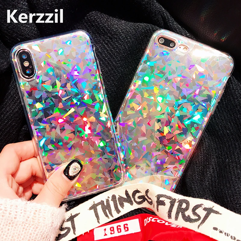 Kerzzil Geometric Glossy Phone Case For iPhone X 10 Bling Girl Cases Soft TPU Silicone Cover 7 8 6 6s Plus Fundas |