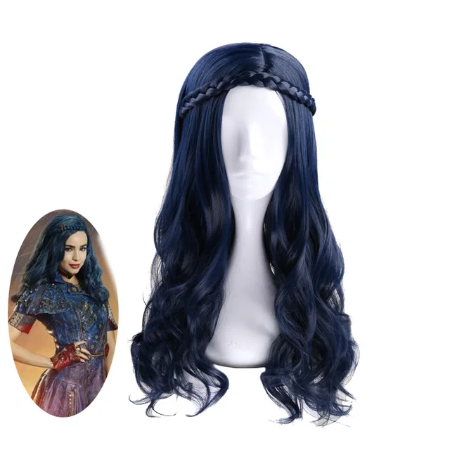 Парик для косплея Descendants 2 Evie темно синие длинные волнистые термостойкие