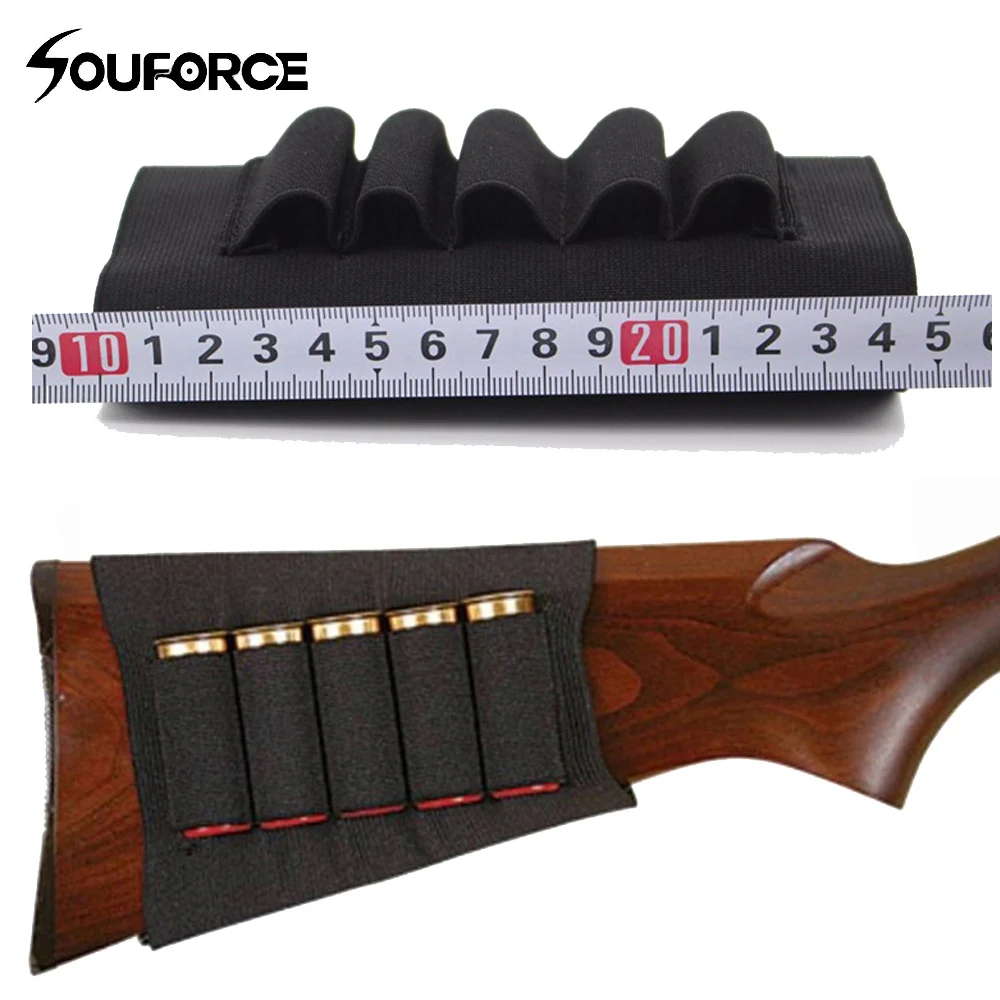 Airsoft Rifle Hunting Tactical Shotgun Pouches 5 Butt Cartridges Stock Shell Holder Elastic Fabric Ammunition Carrier Pouch | Спорт и