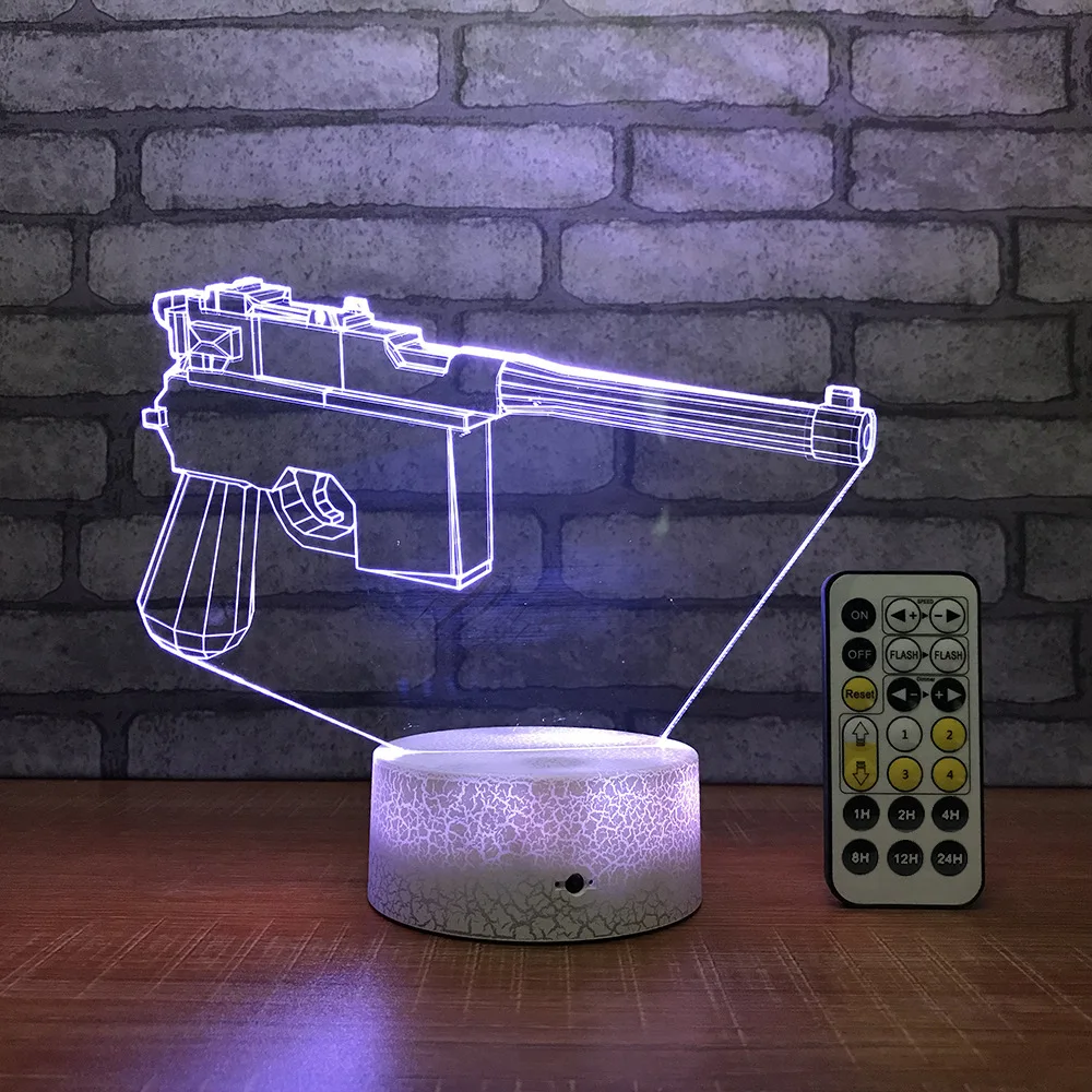 Пистолет светодиодный 3D настольная лампа USB 7 цветов Изменение ночной Светильник