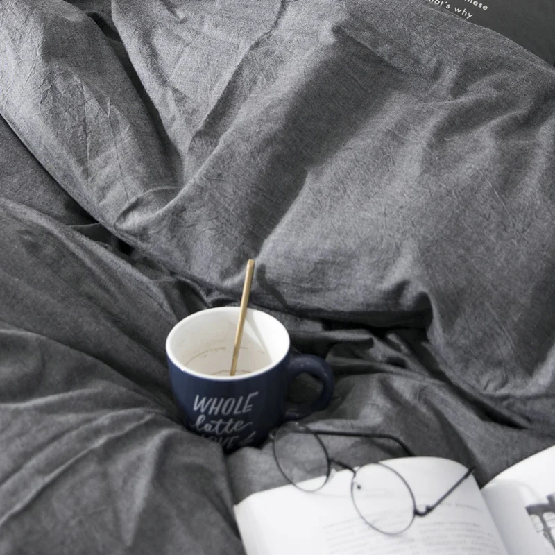 100% Washed Cotton solid color Tassels Bedding Set Soft Duvet Cover Sets Bed Sheet Pillowcases Twin Queen King size 3/4pcs | Дом и сад