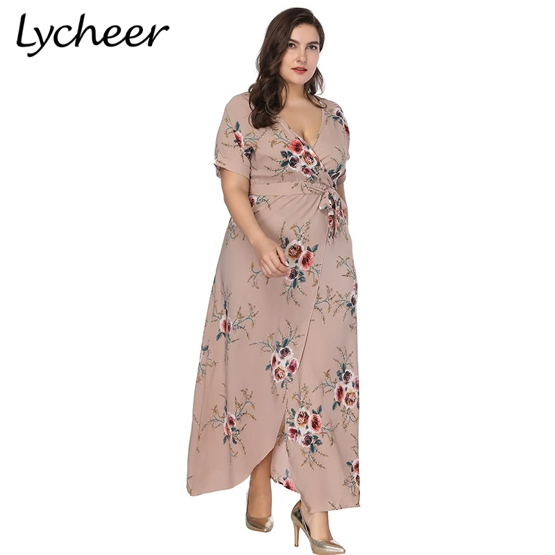 Женское пляжное платье Lycheer длинное большого размера с коротким рукавом и