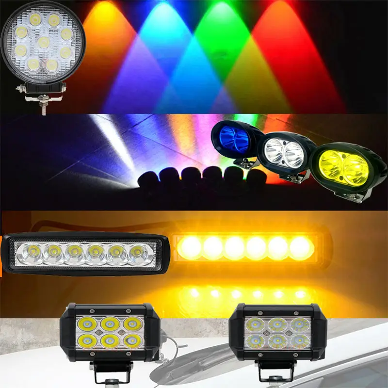 

18W 27W White Yellow Blue Green Red Spot Flood Led Work Driving Light Fog Lamp Offroad Off Road Led Light Bar Wire and Bracket
