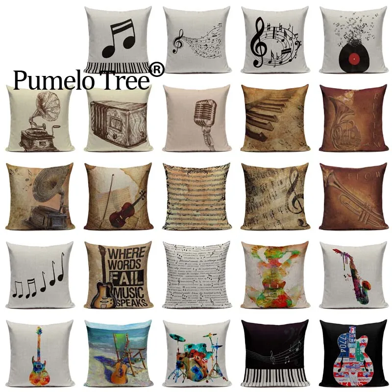 Музыкальная серия высокое качество хлопок лен декоративный черный белый