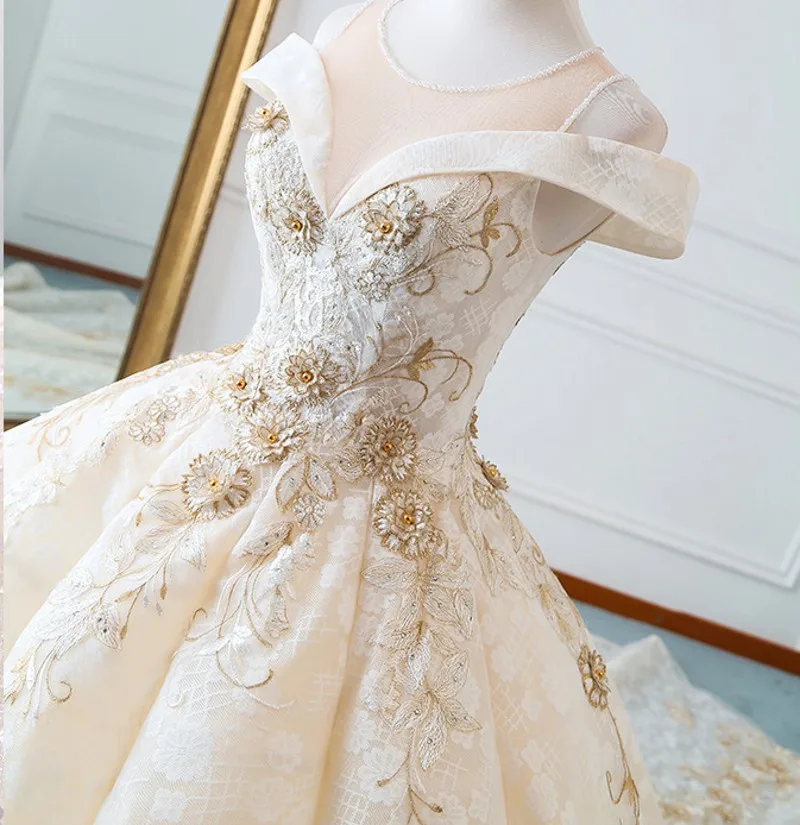 Кружевное платье принцессы Vestido de Noiva с аппликацией для свадьбы 2019 открытыми