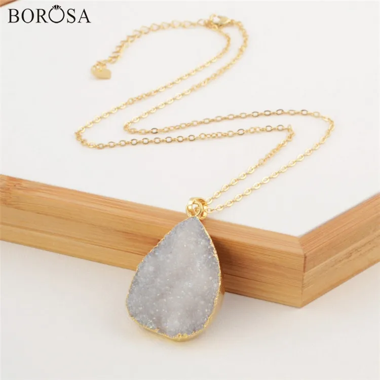 BOROSA/Повседневная Золотая цветная слеза, смешанные цвета, Серебряное титановое ожерелье с подвеской Druzy, Прямая поставка