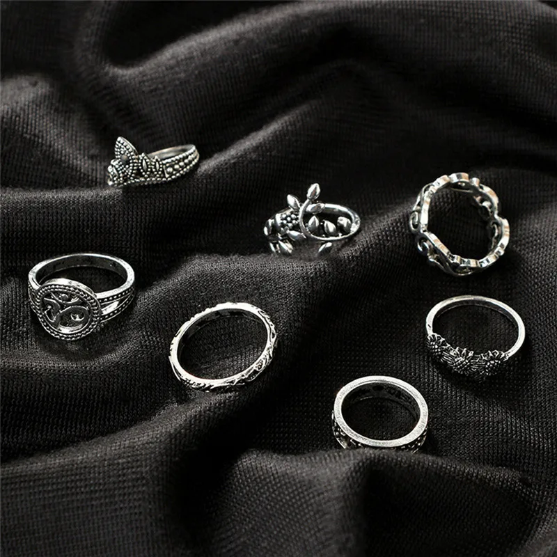 GS Hot Sales Bohemian Elephants Rings Women 9pcs/Set Retro Boho Leaf Eyes Same Kinds Statement Sets For R5 | Украшения и