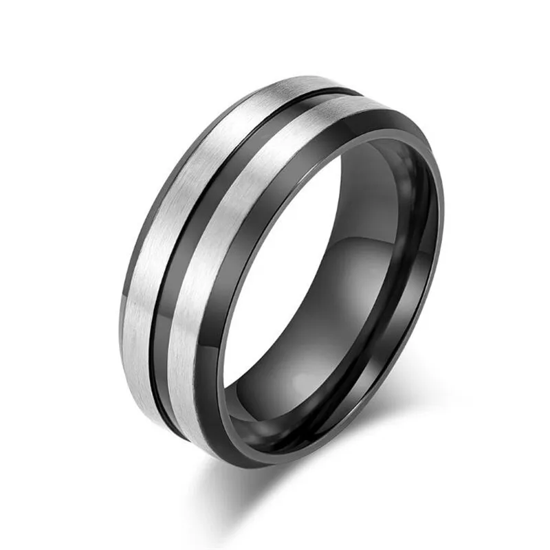 Men's Rings BASIC 8MM Wedding Engagement Band Black/Blue Stainless Steel Men Matte Brushed Center Male Jewelry Aneis Bague | Украшения