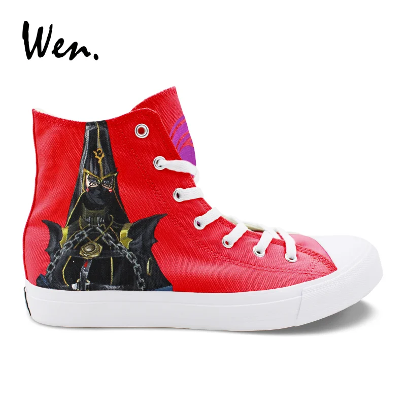 

Wen High Top Canvas Shoes Red Hand Painted Bayonetta And Rosa Vulcanized Shoes Lacing Flat Sneakers Women Men Plimsolls Zapatos