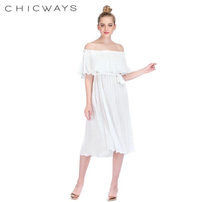 Chicways с открытыми плечами без бретелек оборками платье для женщин 2018 сарафаны