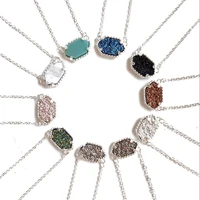 mini geometric iridescent druzy drusy pendant necklace silver color chic boutique jewelry