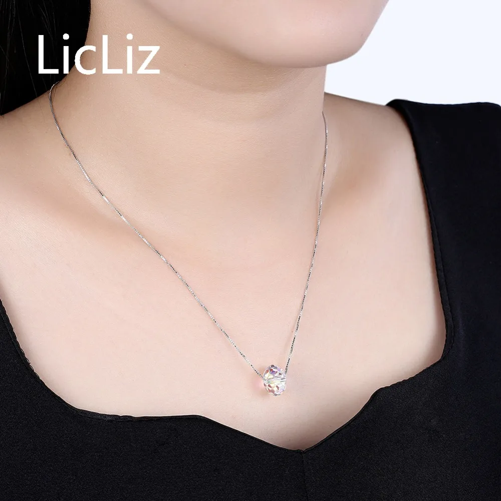 

LicLiz 925 Sterling Silver Natural Crystal Pendant Necklaces for Women Geometric Ball Crystal Pendants Jewelry Box Chain LN0403