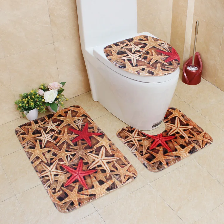 Anti Slip Toilet Pattern Flannel Seat Cover Set 3Pcs Bath Mats Bathroom Carpet Ocean Underwater World | Дом и сад