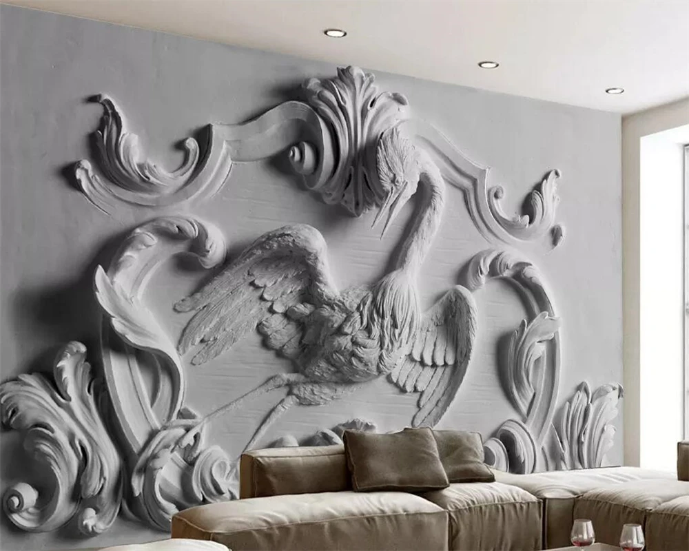Фото Настенные 3D обои Beibehang рельефный фламинго фон для гостиной дивана декоративная