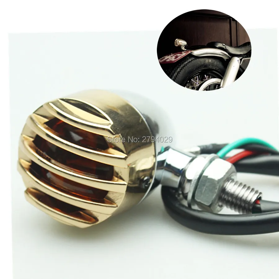 

2Pcs Chrome Golden Grill Bullet Turn Signal Lights Blinker Amber for Harley Chopper Sportster Dyna etc. Free Shipping