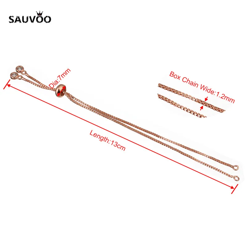 SAUVOO 2pcs Rhodium Black Rose Gold Color Box Chain Link Chains with CZ Tassel Charms for Slide Bracelet Jewelry Making | Украшения и