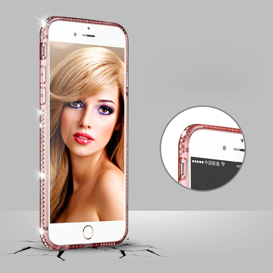 Женский блестящий чехол из ТПУ с бриллиантами для iphone 7 SE 5 5s 6 6s 8 Plus X XR XS MAX Samsung Note 9