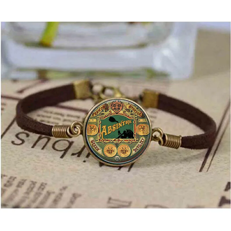 Зеленый дьявол браслет в стиле стимпанк на Хэллоуин кабошон Стекло искусство
