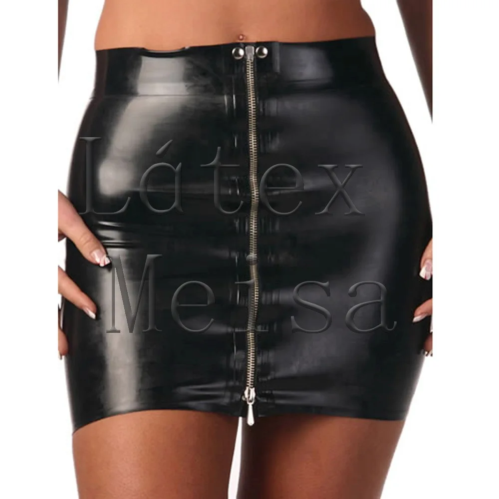 Black latex skirt sexy women's mini skirt zip with 100% handmade for clubwear