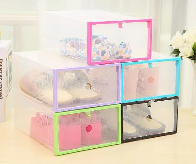 6PC Foldable Shoe Organizer Stackable Shoe Storage Box Clear Plastic Shoe Box Organizer Drawer Shoe Cabinet Make Up Organizer