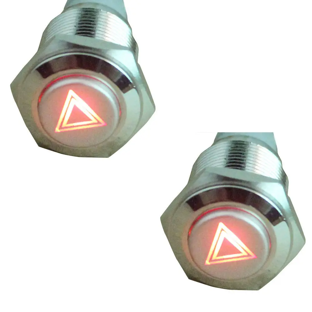 EE support 2 Pcs 16mm 12V Red LED Light Emergency Symbol Lights Push Button ON/OFF Metal Switch Car Styling | Автомобили и