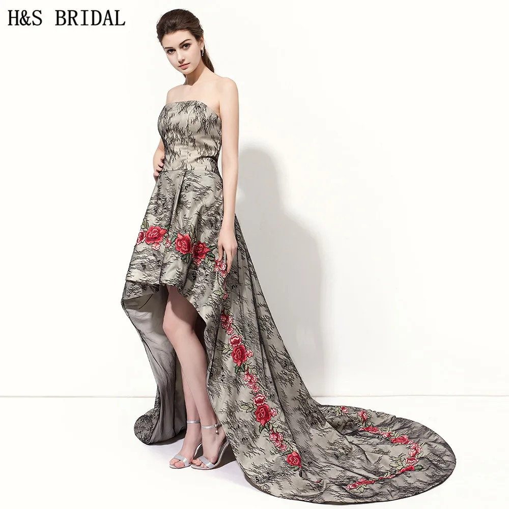 H &amp S свадебные Черные Высокие Низкие платья для выпускного вечера 2017 robe de mariage