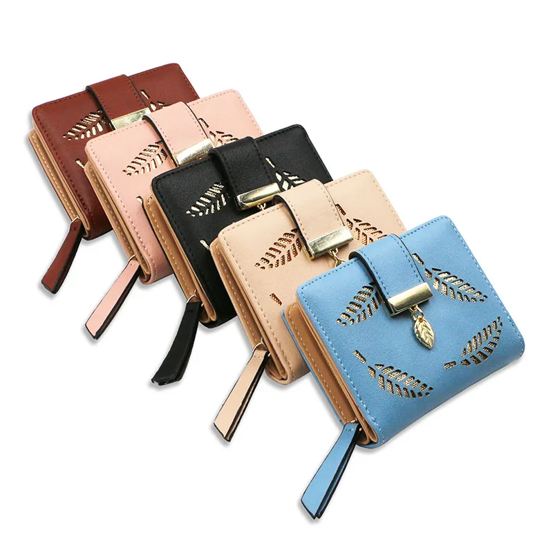 

Luxury Fashion Gold Leaves Women Long Wallet Hollow Out Black Ladies Wallet for Mobile Phone Female Purse