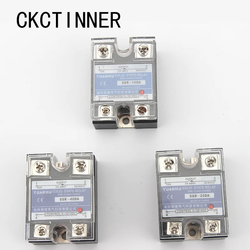 Ckctinner 1 шт. твердотельные реле SSR-25DA 25A SSR-10DA SSR-25DA SSR-40DA 5-24VDC до 24-380V AC SSR 25DA, 6-20mA