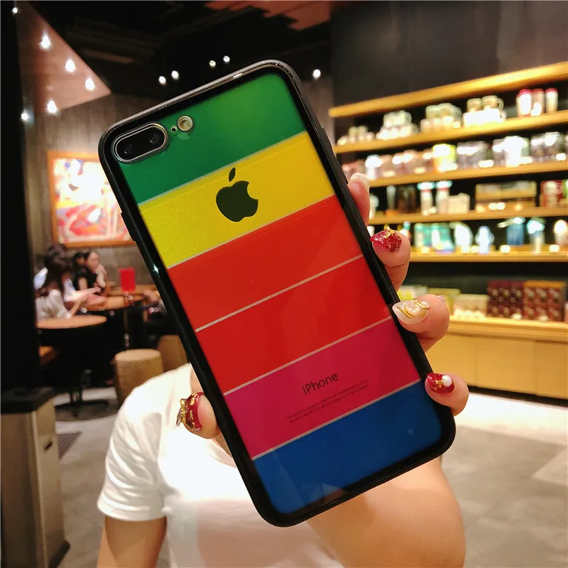 Радуга 9 H закаленное Стекло чехол для iPhone Xs Max Xr X 8 7 Plus мягкий TPU бампер кожного