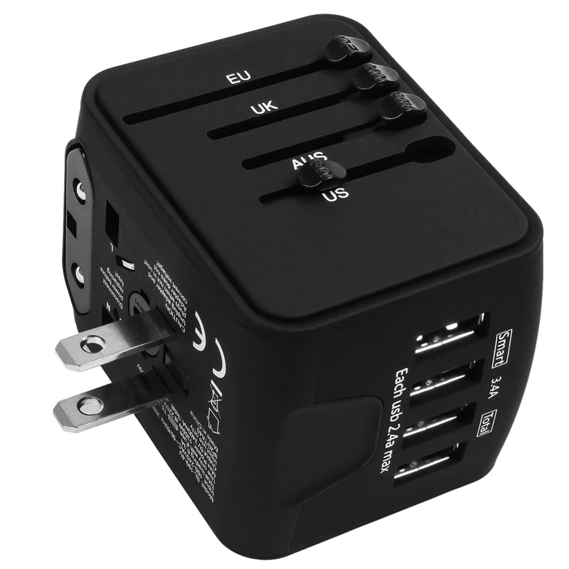 Дорожный адаптер Международный универсальный питания все-в-одном с 3.4A 4 USB по