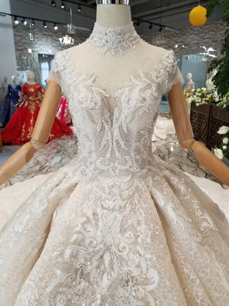 HTL032 Новые однотонные Свадебные платья с высоким воротом и рукавами-крылышками