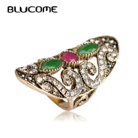 blucome turkish vintage resin crystals big long rings for women finger aneis anel antique gold color party women turkey rings