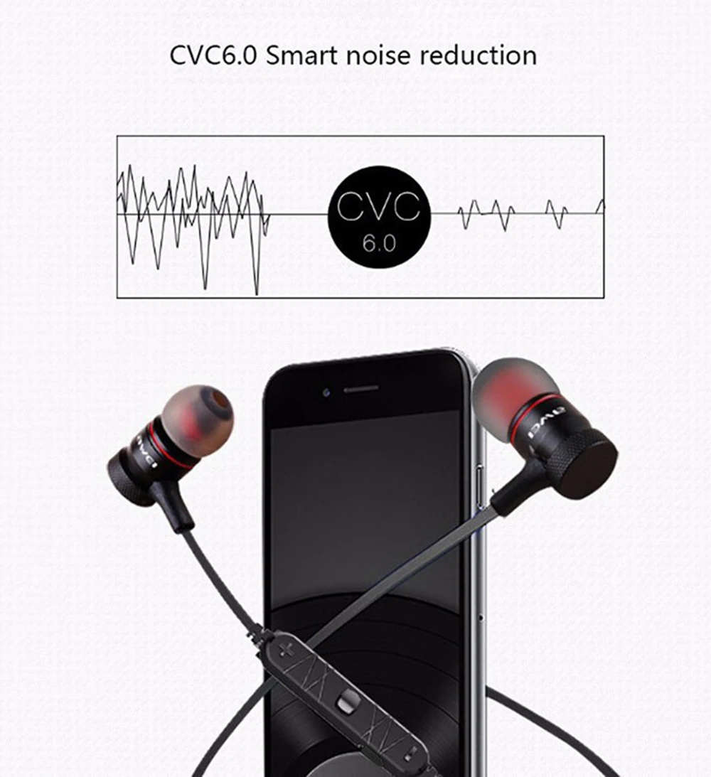 Наушники-вкладыши Awei A920BL Смарт Беспроводной Спортивные наушники Bluetooth 4,0 спортивные стерео наушники-вкладыши Наушники управление голосом Шум снижение с Microph