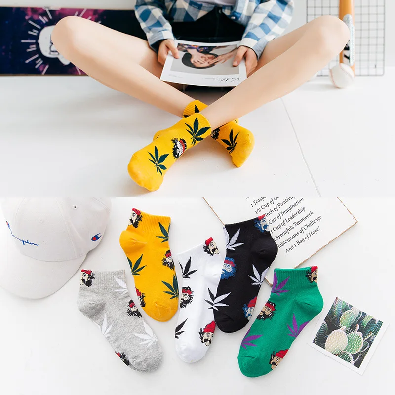 Спортивные носки с мультяшным Кленовым листом женские хлопковые повседневные