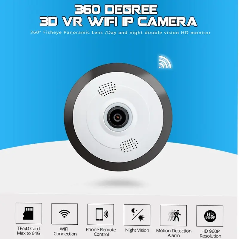 360 градусов Wi Fi IP Камера FishEye HD 960 P 1.3MP Smart панорамный P2P Беспроводной камера рыбий